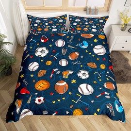 Basketball Bedding Set Football Baseball Rugby Duvet Cover for Kids Boys Girls Badminton Sports Theme Decor Bedding&Linen Various Ball Bedspread Cover Bedroom 2Pcs Single Size