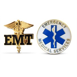 2-Piece Emergency Medical Technician & EMT Lapel or Hat Pin & Tie Tack Set with Clutch Back by Novel Merk
