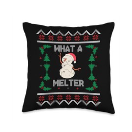Naughty Nice List Humbug Christmas What A Melter Funny Anti-Christmas Melting Snowman Xmas Joke Throw Pillow, 16x16, Multicolor