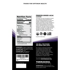 Terrasoul Superfoods Organic Acai Berry Powder, 4 Oz, Freeze-Dried for Freshness, Omega Fats Boost for Smoothie Bowls, and Antioxidant-Packed Superfoods Recipes