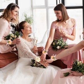 LAIAMER 24 Pcs Corsage Wristlet Bands, Floral Wrist Corsage Wedding Bracelets, DIY Wrist Corsages Accessories for Wedding Prom Ceremony Anniversary Bridal Shower Beach Party (Gold)