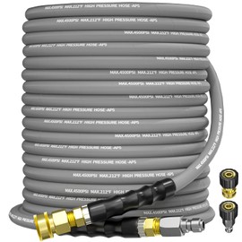 KARHDIR Pressure Washer Hose 75FT 3/8" for Cold and Hot Water 212°F, with Swivel Quick Connect, 4500PSI Kink Resistant Grade Steel Wire Braided, Power Washer Hose With 2pcs M22-14mm Adapter