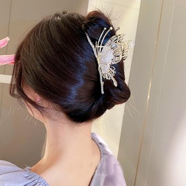 Rannyrena Gold Butterfly Metal Hair Claw Clips with Pearl Crystal Irregular Large Non-Slip Claw Clip Snake Hair Accessories for Women Thin Thick Hair (Gold Crystal Butterfly)