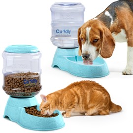 2 Pack Self Feeding Dog Food and Water Dispenser - 3.75L Automatic Pet Feeder for Small & Medium Dogs, Spill Proof Gravity Cat Feeder and Water Dispenser (Blue)