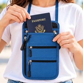 RFID-Blocking Neck Wallet for Travel – Lightweight Nylon Passport Pouch with Adjustable Strap for Trips