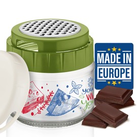 CRYSTALIA Cheese Grater with Glass Storage Container, Stainless Steel Food Shredder Box for Parmesan, Ginger, Garlic, Vegetable, Nutmeg, Small Fine Grinder with Lead-Free Glass Jar for Kitchen (Green)