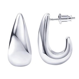 Chunky Earrings for Women, Thick Hoop Earrings for Women, 14K Gold-Plated Tear & Dome Shaped Thick Gold Hoop Earrings, Hypoallergenic, Jewellery Gifts for Women, Copper, No Gemstone