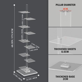 Nynelly 9 Tier Acrylic Bookshelf Invisible Bookshelf, Height Adjustable Vertical Spine Book Tower, Floor Standing Bookcase Display Shelf for Books,Decor, DIY Open Bookcase for Living Room, Office