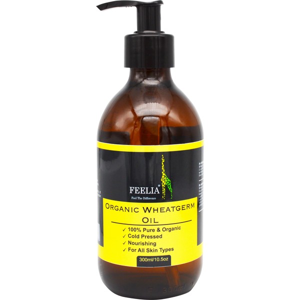 Feelia - Organic Wheat Germ Oil - Cold Pressed, Rich in Vitamins E & A, Nourishing & Moisturising, 100% Pure & Organic