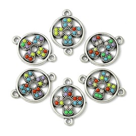 KitBeads 10pcs Tibetan Clover Connector Charms Round 4-Leaf Boho Charms 2-Hole Flower Shamrock Charms for Jewellery Making Bracelets Craft Bulk