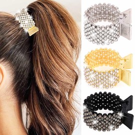 Banatra Pinza De Garra Con Diamantes De Imitación Dorada, Pequeña Pinza Para Cola De Caballo Alta, Accesorio Brillante Para El Cabello Para Mujeres Y Niñas
