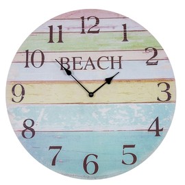 Wall Clock Diameter 45 cm Beach Colourful Wooden Clock Maritime Wall Decoration Beach Summer Rainbow Holiday Decoration Wall Picture