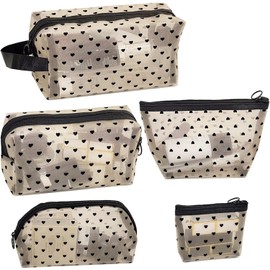 Set 5 Bolsas de Malla Transparente con Estampado Corazón, Neceser de Viaje