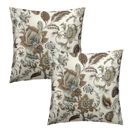 Kawani Vintage Brown Flowers Throw Pillow Cover 18x18 Inch Pack of 2 Brown and Cream Floral Cushion Pillow Case Square Chinoiserie Farmhouse Pillowcase for Party Bed Sofa Home Car Bedroom Outdoor