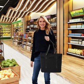 LUAANDWOW 21in heavy duty large canvas totes bag for women with zipper 12oz ll bean bag Reusable Grocery Shopping bags, Pink&white, Large