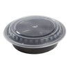 AmerCare 7 Inch Round Black Plastic Containers with Lids, 24