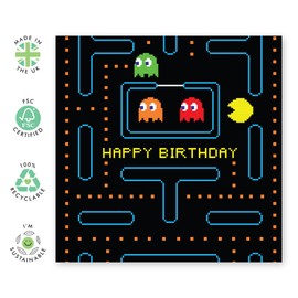 Retro Gaming Birthday Card - Fun Pixelated Arcade Design - Presents for Gamers, Boys, Kids, BFF, Nephew, Son, Boyfriend, Friends, or Neighbour - Pac-man - Perfect for Birthdays