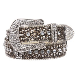 Western Rhinestone Cross Ornaments Croco Print Genuine Leather Belt, Gold | M/L - 35"