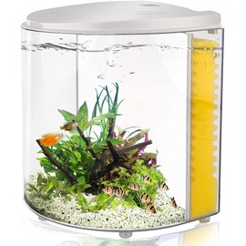 Small Fish Tank 1.2 Gallon Betta Fish Tank with Filter and Light for Jellyfish, Goldfish, Aquarium Starter Kit for Home, Office, Room, Decorative Desktop