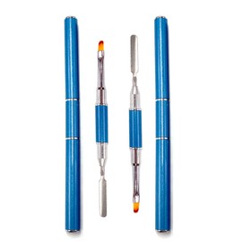 Aliotech 2 Pack Dual-Ended Polygel Brush & Picker, Stainless Steel & Nylon Fiber, Lake Blue, 2 IN 1 Design, UV Gel Acrylic Nails Extension