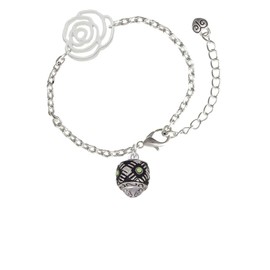 Delight Jewelry Silvertone Diagonal Banded Barrel with Lime Green Crystals Spinner - Silver-tone Flower Link Chain Bracelet, 6.75"+2" Extender