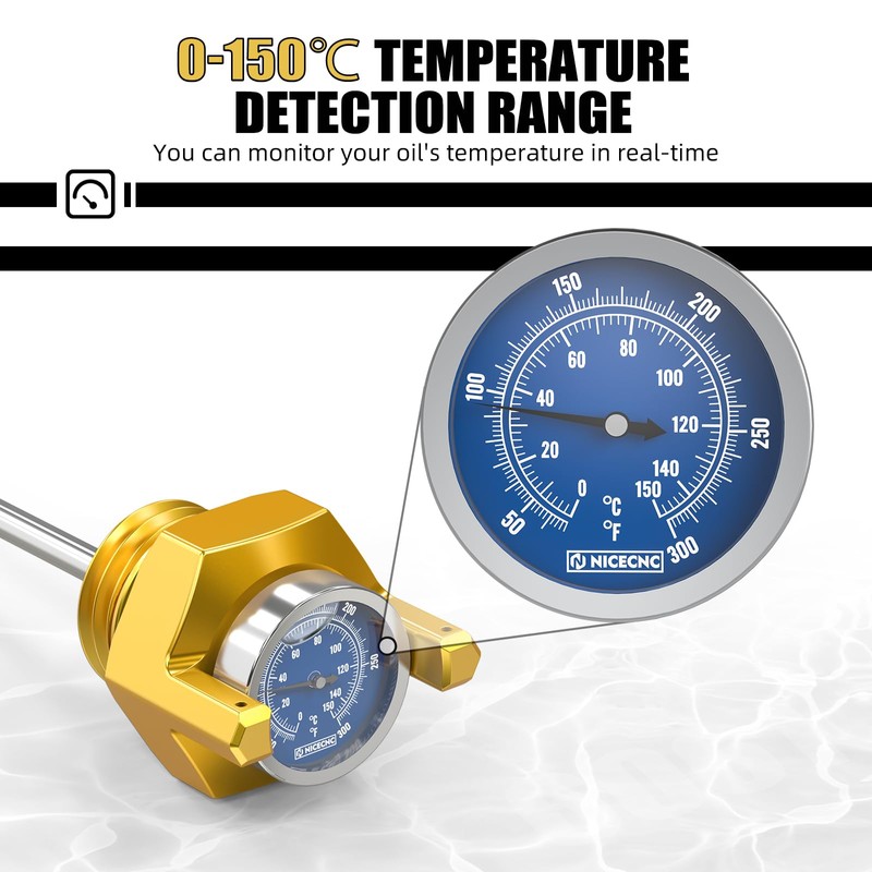 NICECNC Gold Oil Dipstick with Gauge Oil Level Indicator Compatible