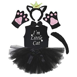 Petitebelle Crown Headband Bowtie Tail Gloves Shirt Skirt 6 Pieces Girls Costume 6-8 Years Black Cat