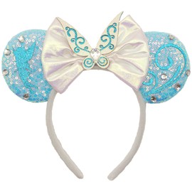 Viwind Bow Ear Headbands for Women, Glittrt Blue Fairy Silvermist Mouse Ear Headbands for Adult