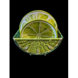 Lime Combo Melamine Plastic 4 Bowls & 4 Salad Plates Basket Holder for Summer Picnic Pool Party