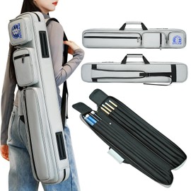 Pool Cue Case 4x4, Pool Cue Carrying Case Soft Padded Billiard Stick Bag with Multi-pocket for 4 Butts and 4 Shafts, Pool Stick Case Cue Bag with Backpack-straps for Pool Cues and Accessories (grey)