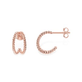 PAVOI 14K Gold Plated Sterling Silver Split Hoop Huggie Earrings in Rose Gold, White Gold and Yellow Gold (Rope, Rose Gold)