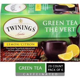 Twinings Green Tea and Lemon Individually Wrapped Tea Bags | Fresh & Uplifting | 20 Count (Pack of 6)