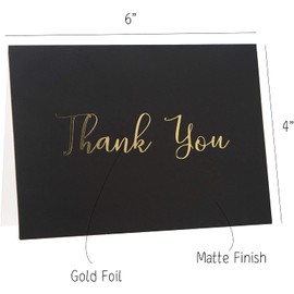 Thank You Cards -50 Pack Black and Gold Thank You Cards, Black Thank You Cards With Fancy Gold Foil letters- Include 52 Kraft Envelopes- For Funeral, Birthday, Wedding Thank You Cards - 4 x 6 inch