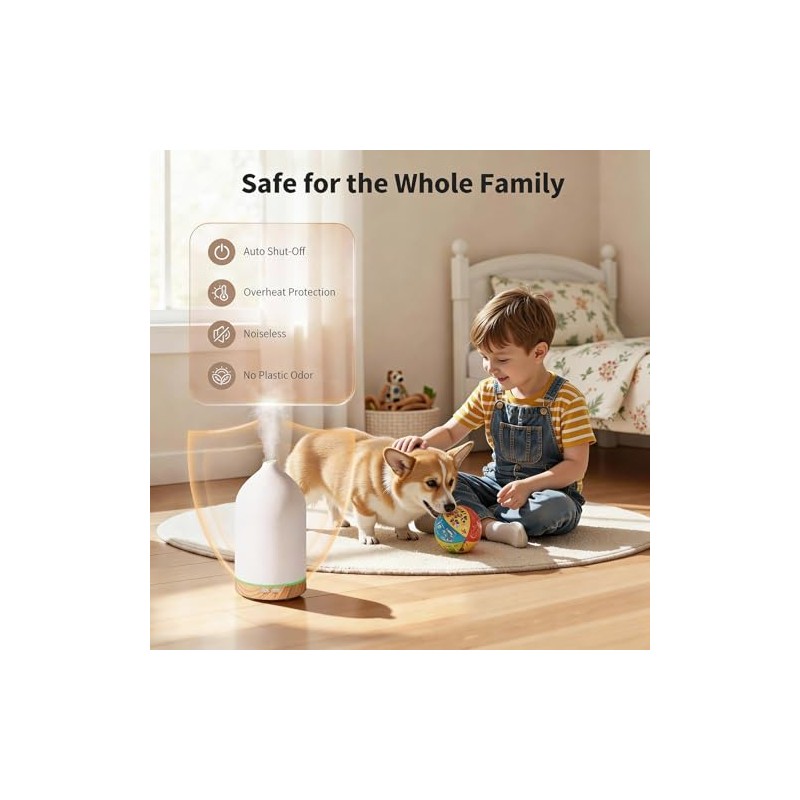 URPOWER 120ML Ceramic Essential Oil Diffuser, Ultrasonic Aromatherapy Diffuser with