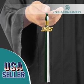Endea Graduation Double Color Tassel with Gold Date Drop (Hunter Green/White, 2025)