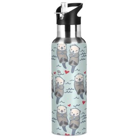 Sea Otter Water Bottle Kids Insulated Girls Boys Stainless Steel Straw Lid 20 oz Hot Cold Water Flask School Sport Gym Running 20 oz