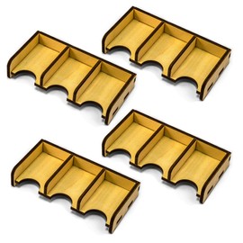 Waldfelsen 4 Wooden Playing Card Holders with 3 Compartments for Cards in Size 44 x 68 mm Suitable for Settlers (Suitable for Commodity Cards and Commercial Goods)