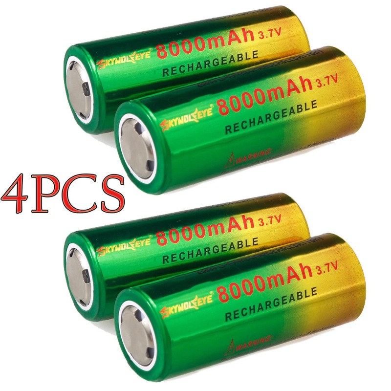Skywolfeye 4pcs Skywolfeye 26650 Battery 3.7V Rechargeable Batteries Cell