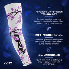 NRV Gaming Compression Sleeve (Edition Sakura) - Enhanced Japanese Style eSport Performance - Developed by Professionals - Durable, Breathable and Friction Free, Purple