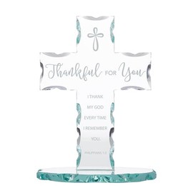 Autom Christian Brands Inspirational Gifts - Laser Engraved Standing Glass Cross, 7.13-Inch, Thankful for You