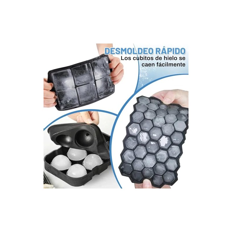 3PCS Bandejas de Cubitos de Hielo, Moldes Grandes de Silicona