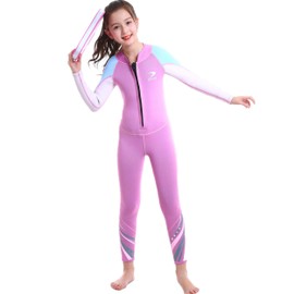 ZCCO Kids Wetsuit,2.5mm Neoprene Diving Suit for Teens,Full Body Swimsuit for Boys and Girls,Long Sleeve One Piece Wet Suit Perfect for Swimming, Surfing, and Water Sports (Pink, S)