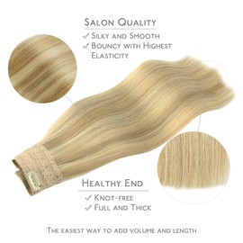 WENNALIFE Secret Hair Extensions Real Hair, 40 cm, 16 Inches 95 g Light Blonde Highlights Golden Blonde Remy Hair Extensions Real Hair Wire Hair Extensions Invisible Wire Extensions