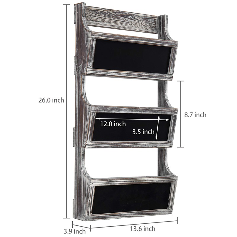 MyGift Wall Mounted Torched Solid Wood Magazine and Mail Holder