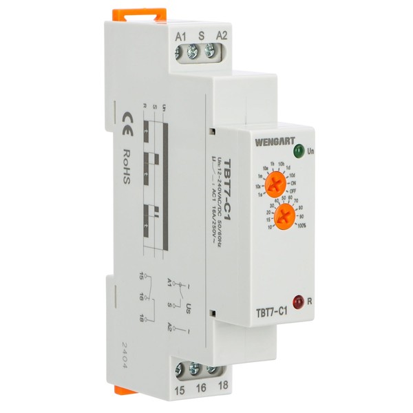 Wengart Delay Time Relay TBT7-C1, ACDC12-240V, 1SPDT, Delayed Shutdown Rail