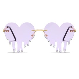 YAMEIZE Love Heart Sunglasses Women Vintage-Retro Heart Shaped Sunglasses Diamond Rhinestone Festival Rave 70s Party Sunglasses UV Protection Purple