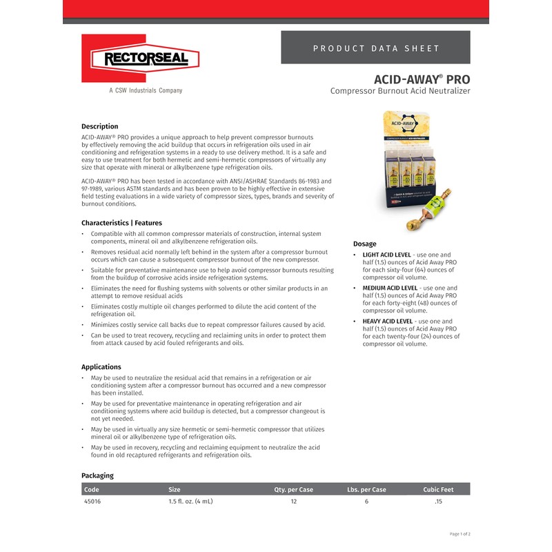 RectorSeal Acid Away 45016 Acid Buildup Remover, Easy Application, HVAC,