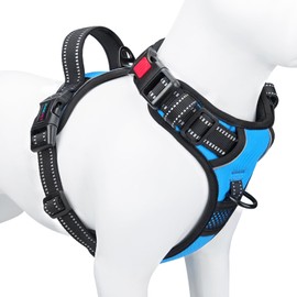 PHOEPET No Pull Dog Harness Adjustable Dog Vest Harness for Daily Walking with Buckle at Neck and Reflective Strips, Control Handle for Small，Medium and Large Dogs(Blue,L)