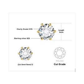 JewelryPalace Round Cut Moissanite Solitaire Stud Earrings Silver 925 Women's Simulated Diamond Bridal Jewellery Set, Earrings Silver Girls Gemstone Stud Earrings Silver Small with Stone Gift Women,