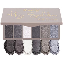 Kaely 6 Color Eyeshadow Makeup Palette for Women Smoky Shimmer, Black Smoky Gray White Silver Taupe Eyeshadows Palette, Everyday Long Lasting Pigmented Smoky Glitter Eys Makeup, Travel Size 02#